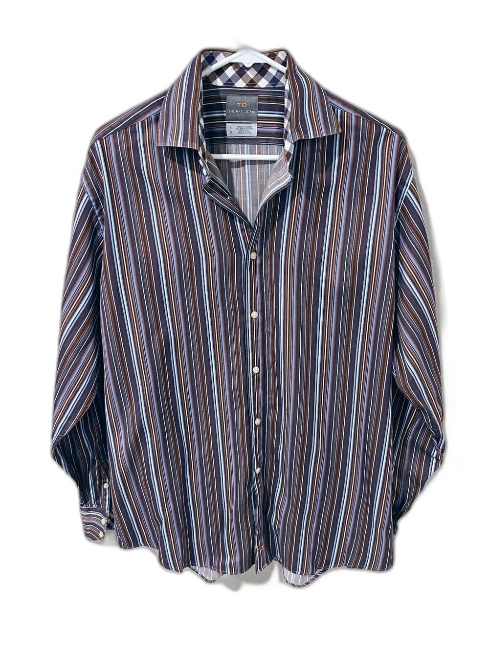 THOMAS DEAN Striped Paisley Men’s Long Staple Button Down Shirt - Men's L